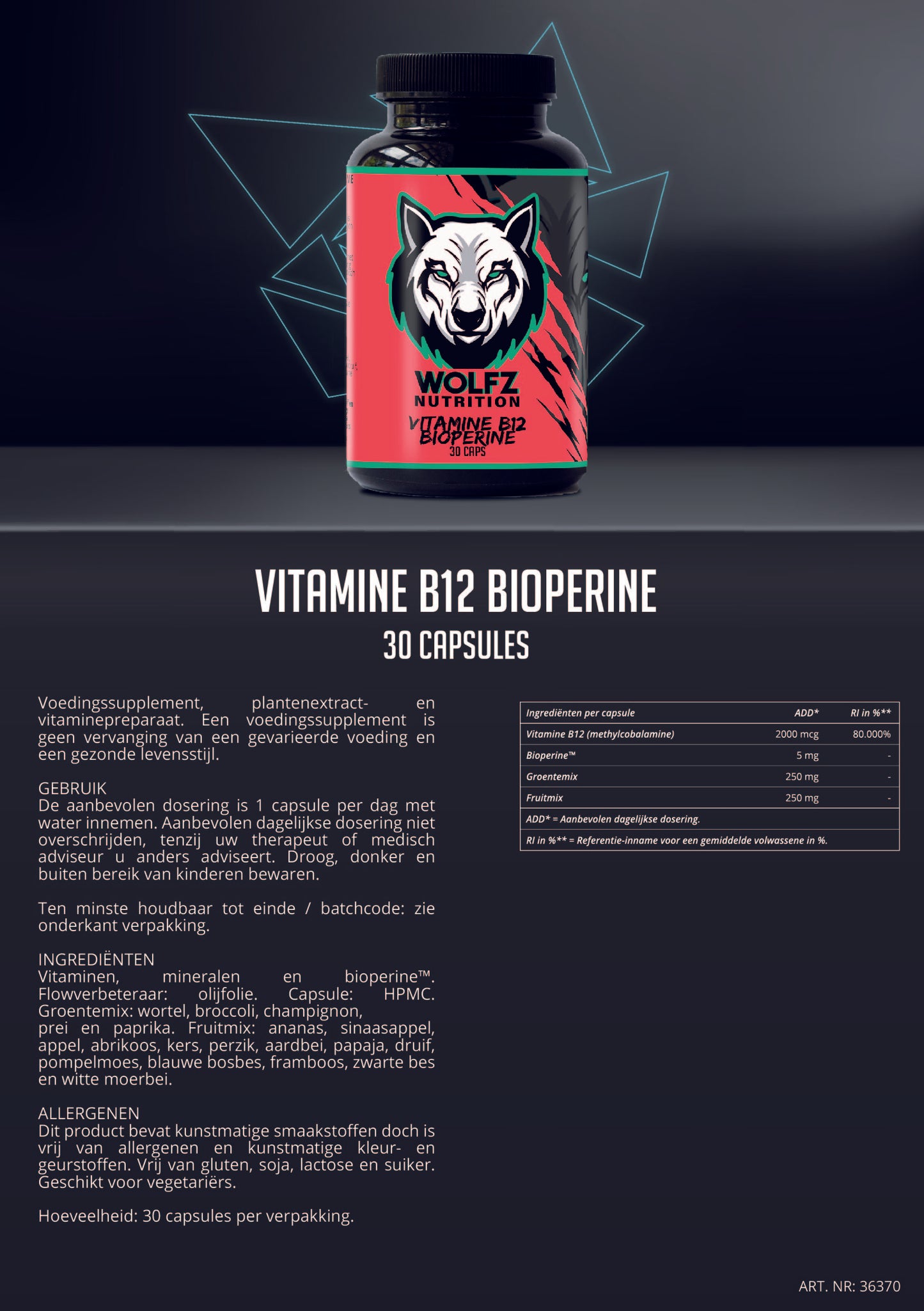 Vitamine B12 Bioperine - 30 Capsules