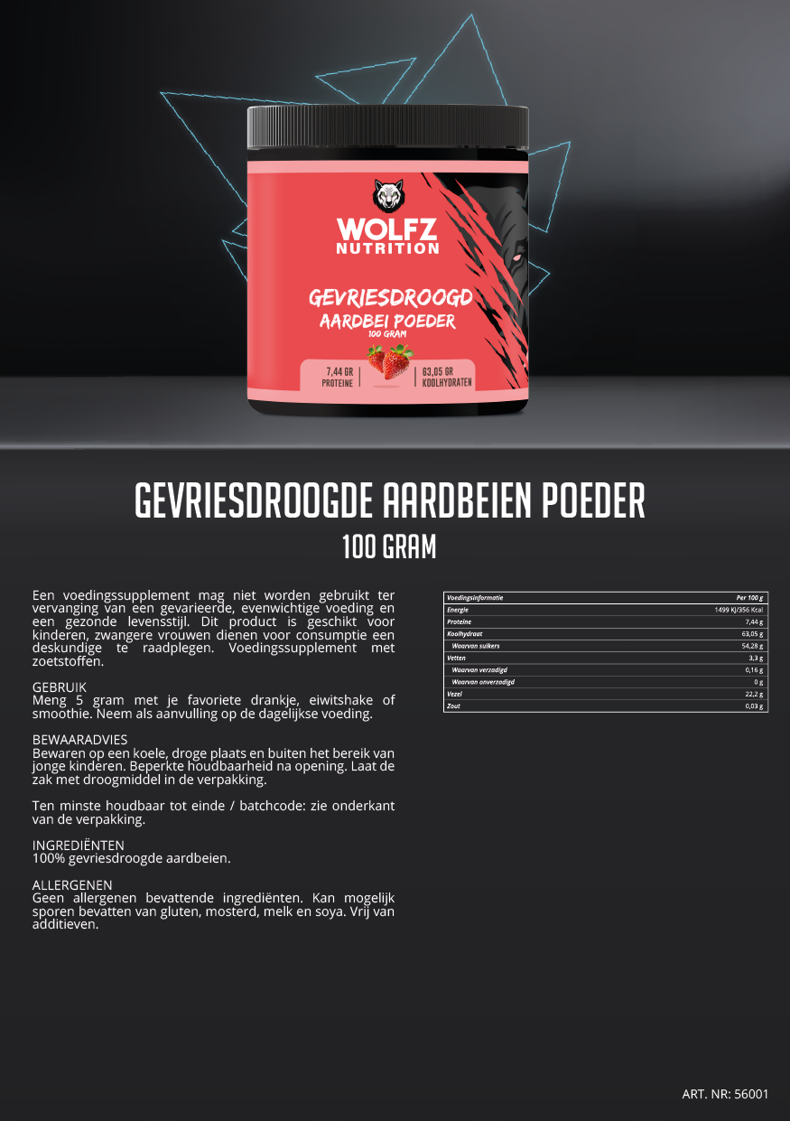 Gevriesdroogde Aardbeien Poeder - 100 Gram