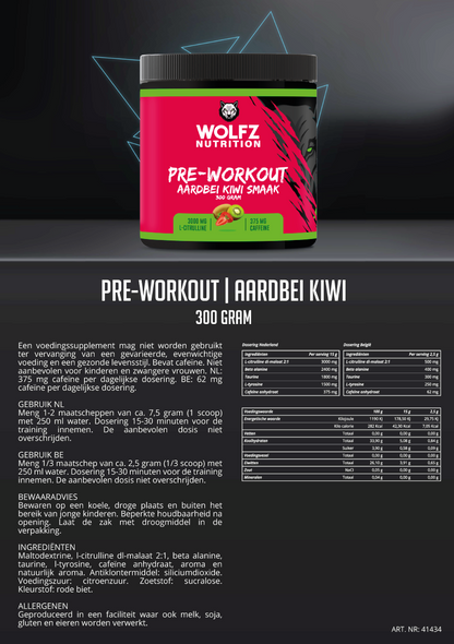 Pre-workout Aardbei & Kiwi - 300 Gram
