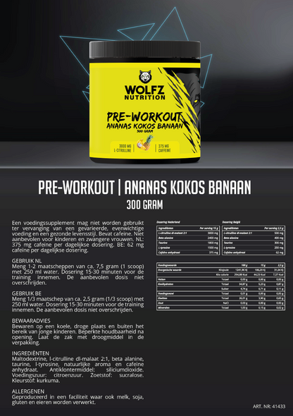 Pre-workout Ananas, Kokos & Banaan - 300 gram