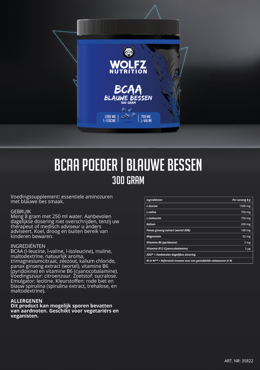 BCAA Poeder Blauwe Bessen - 300 Gram