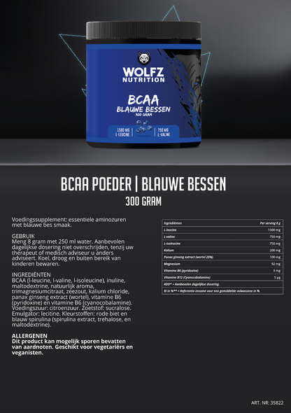BCAA Poeder Blauwe Bessen - 300 Gram